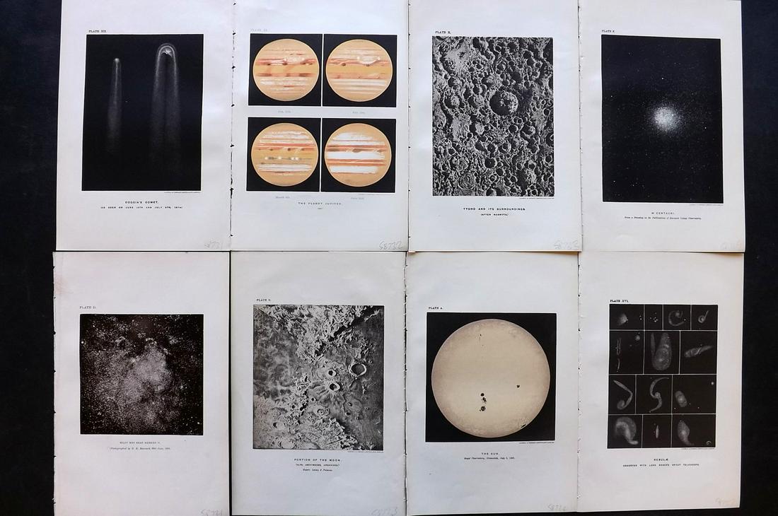Ball, Robert 1908 Lot of 8 Astronomy Prints. Celestial: Lithographs Published 1908, London for "The Story of the Heavens" by Sir Robert Stawell Ball. Paper Size: 9 x 6 inch (23 x 15cm) Good condition