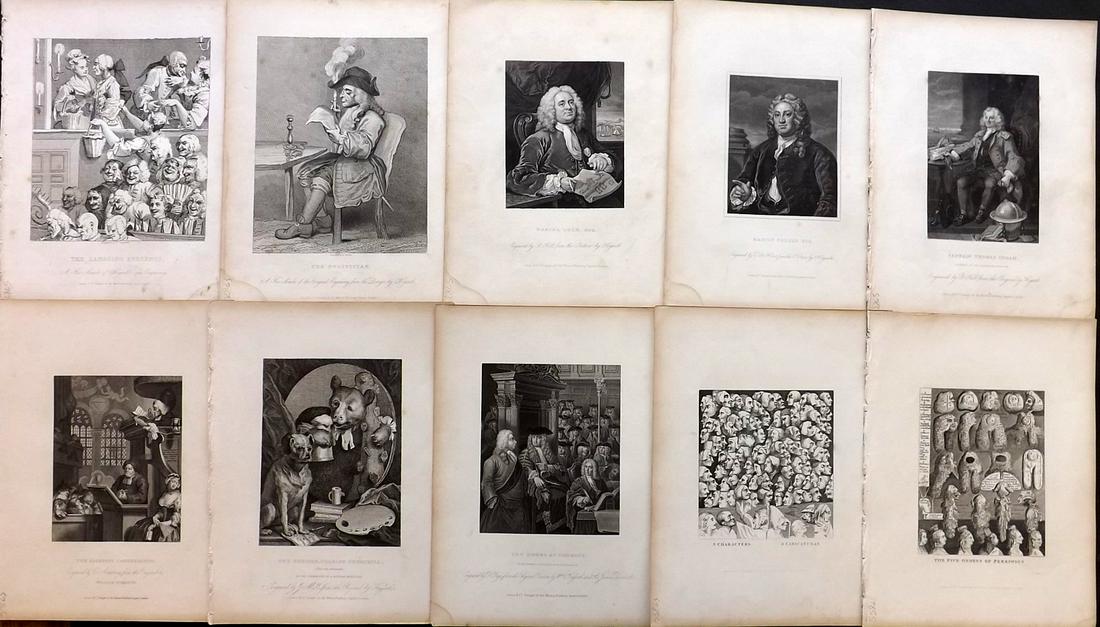 Hogarth, William 1833 Lot of 10 Satire etc Prints: Engravings Published 1833, London for "The Complete Works of William Hogarth" by The Rev. John Trusler. Paper Size: 10.5 x 8 inch (27 x 20cm) Minor toning in parts, otherwise fine