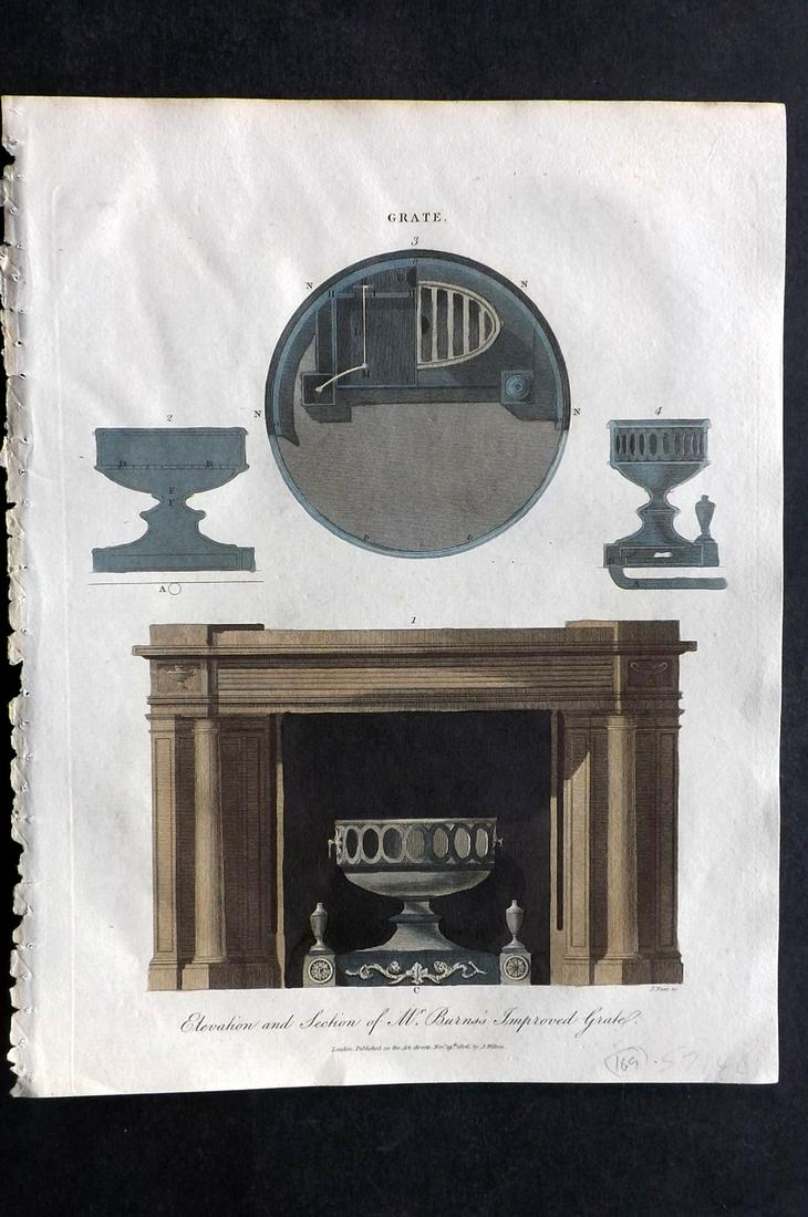 Wilkes, John 1806 HCol Fireplace Print. Burns's Grate: Hand Colored Copper Plate Published 1796-1828 London for "Encyclopaedia Londinensis, or universal dictionary of arts, sciences and literature" by John Wilkes et al. Paper Size: 10.5 x 8.5 inch (27 x 2