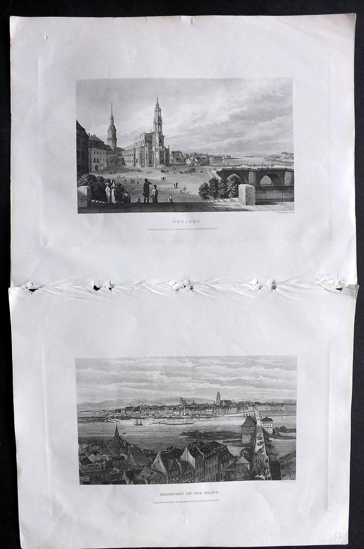 Barclay, James C1835 Pair. Frankfurt & Dresden Germany: Steel Engraving Published C1835 by Thomas Kelly, London for "A New and Universal English Dictionary" by the Rev. James Barclay. Paper Size: 10.5 x 8 inch (27 x 21cm) Some margin toning, otherwise Good