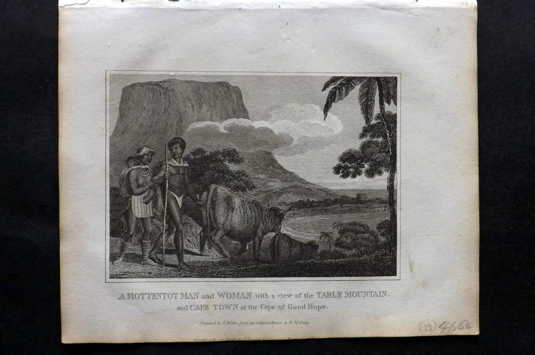 Blomfield, E. 1807 Hottentots & Table Mount, S. Africa: Copper Plate Published 1807 by Brightly & Kinnersley, Bungay, England for "A General View of the World, Geographical, Historical and Philosophical" by The Rev. E. Blomfield. Paper Size: 10 x 8 inch (2