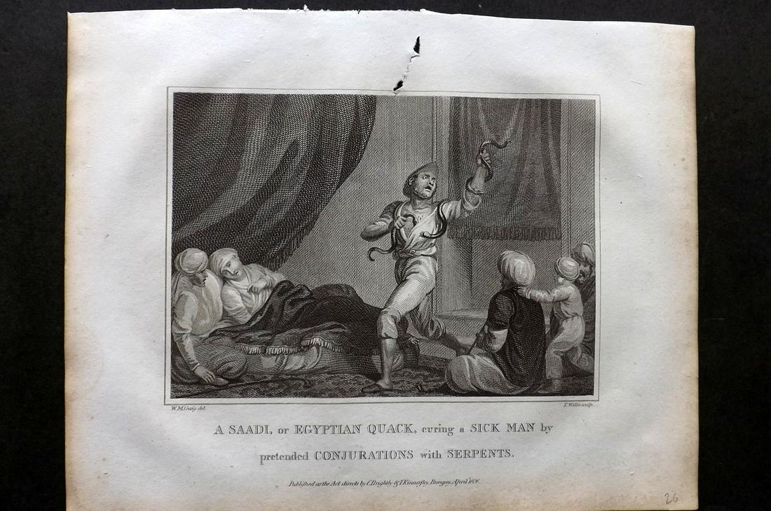 Blomfield, E. 1807 Print. An Egyptian Quack & Serpent (1 of 2)