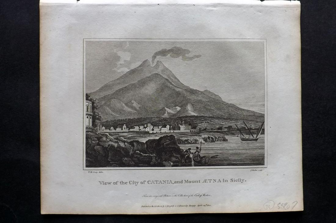 Blomfield, E. 1807 Print. Catania & Mount Etna, Sicily (1 of 2)