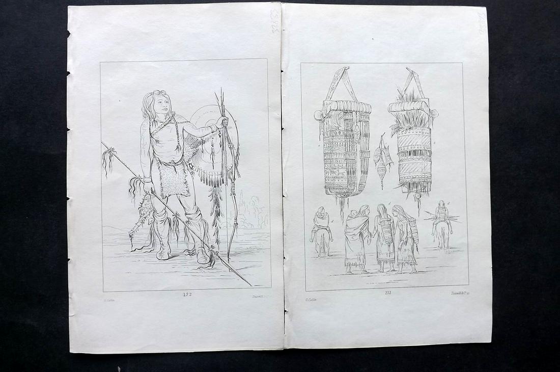 Catlin, George C1845 Pair of Native American Prints.: Etchings Published C1845, London for "Illustrations of the Manners, Customs, and Condition of the North American Indians" by George Catlin. Paper Size: 9.5 x 6 inch (25 x 15cm) Good Condition