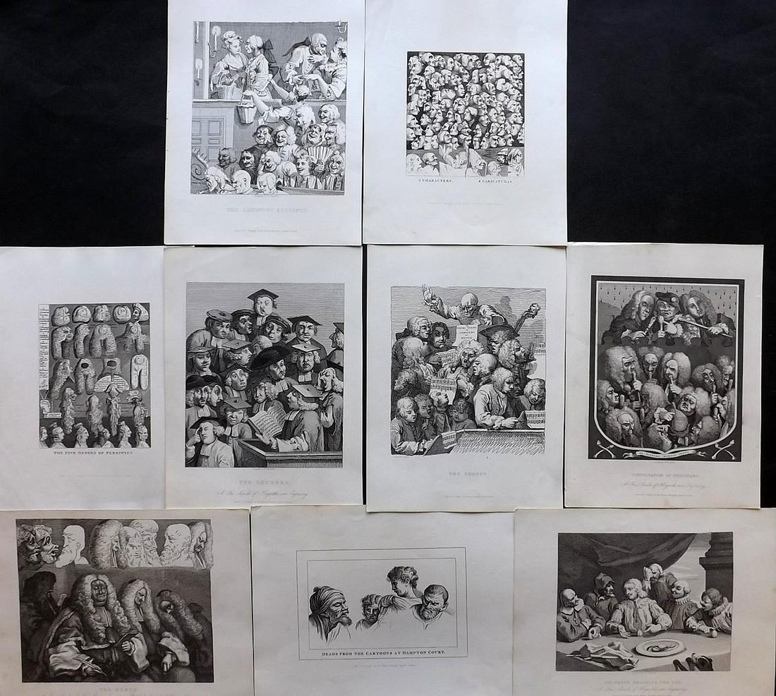 Hogarth, William 1833 Lot of 9 Satire Prints: Steel Engravings Published 1833, London for "The Complete Works of William Hogarth" by The Rev. John Trusler. Paper Size: 10.5 x 8 inch (27 x 20cm) Good Condition