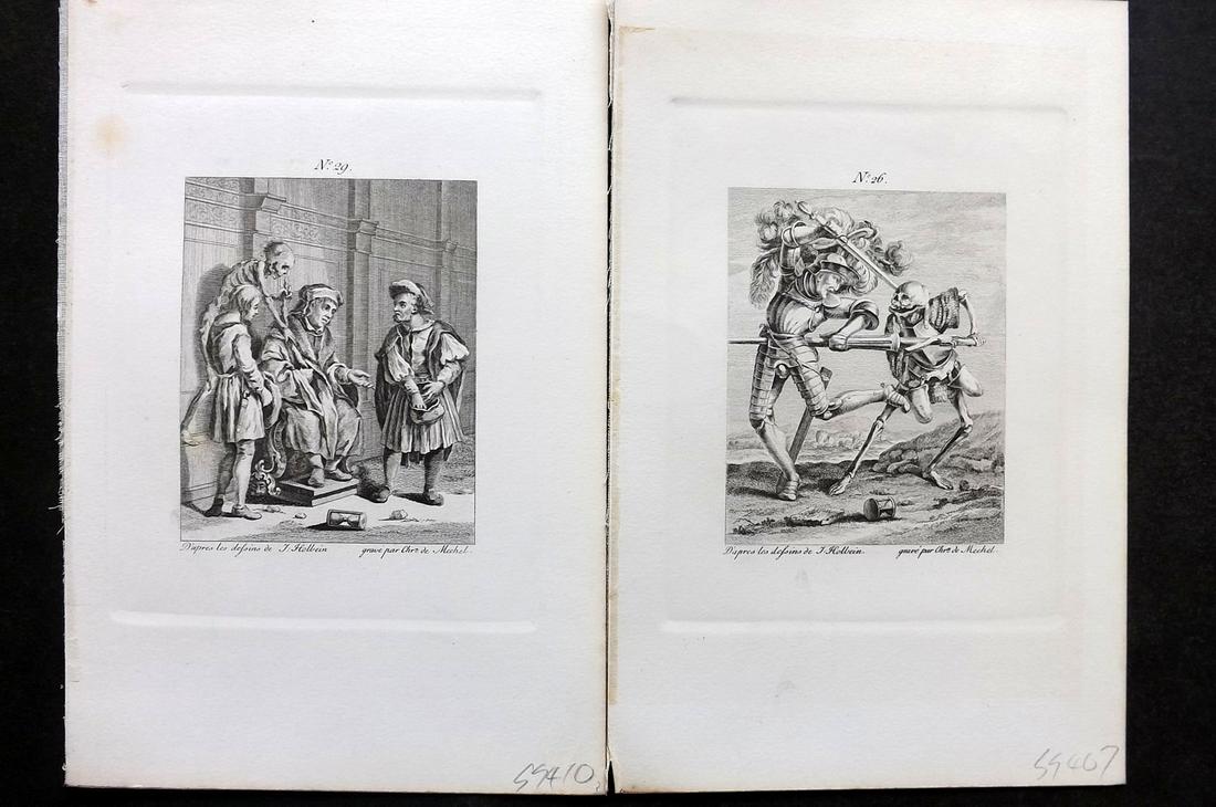 Holbein & Mechel C1870 Pair of Dance of Death Prints: Steel Engraving Published C1870, Stuttgart for "Der Todtentanz von Hans Holbein" Engraved by Christian von Mechel from the original designs by Hans Holbein. First Published in Basel, 1780. On heavy pa