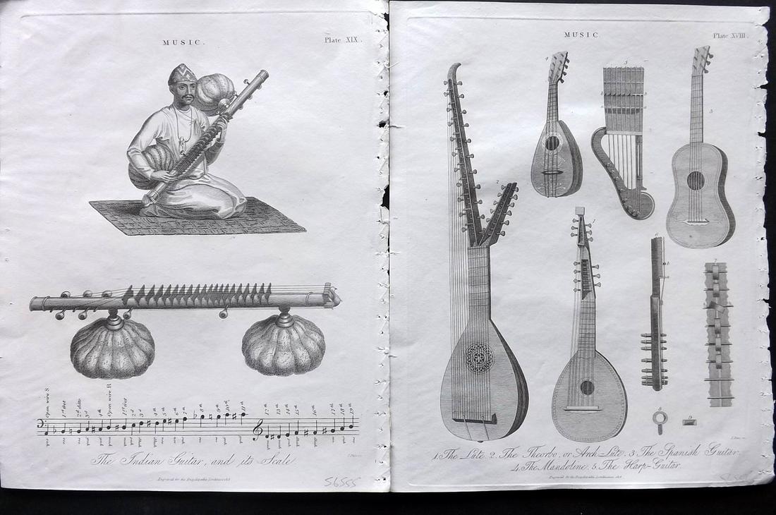 Wilkes, John C1810 Pair Music Prints India Sitar Guitar (1 of 2)