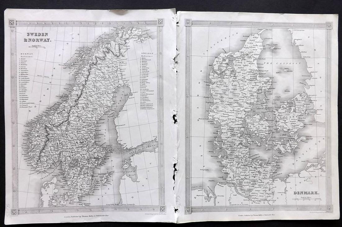 Findlay, Alex C1835 Pair of Maps. Denmark Sweden Norway: Steel Engraved Maps Published C1835 by Thomas Kelly, London for "A New and Universal English Dictionary" by the Rev. James Barclay. Maps Drawn & Engraved by Alexander Findlay. Paper Size: 10.5 x 8 inc