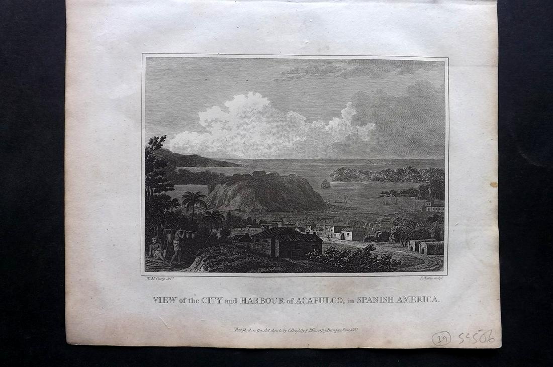 Blomfield, E. 1807 Print. View of Acapulco, Mexico (1 of 2)