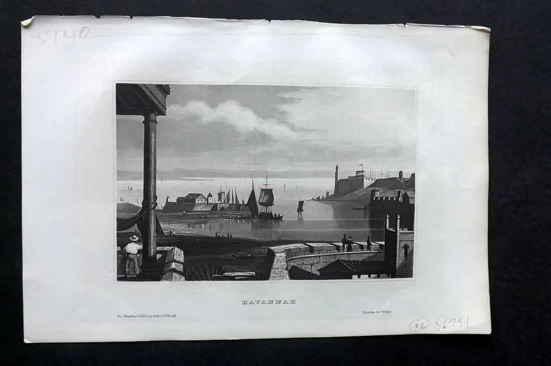 Meyer, Joseph 1858 Steel Engraved View. Havanna, Cuba: Steel Engraving Published 1833-61 [1858] Hildburghausen, Germany for "Meyer's Universum" by Joseph Meyer. Paper Size: 9 x 6 inch (23 x 16cm) Approx. All with Ink library stamp to reverse, slightly sho