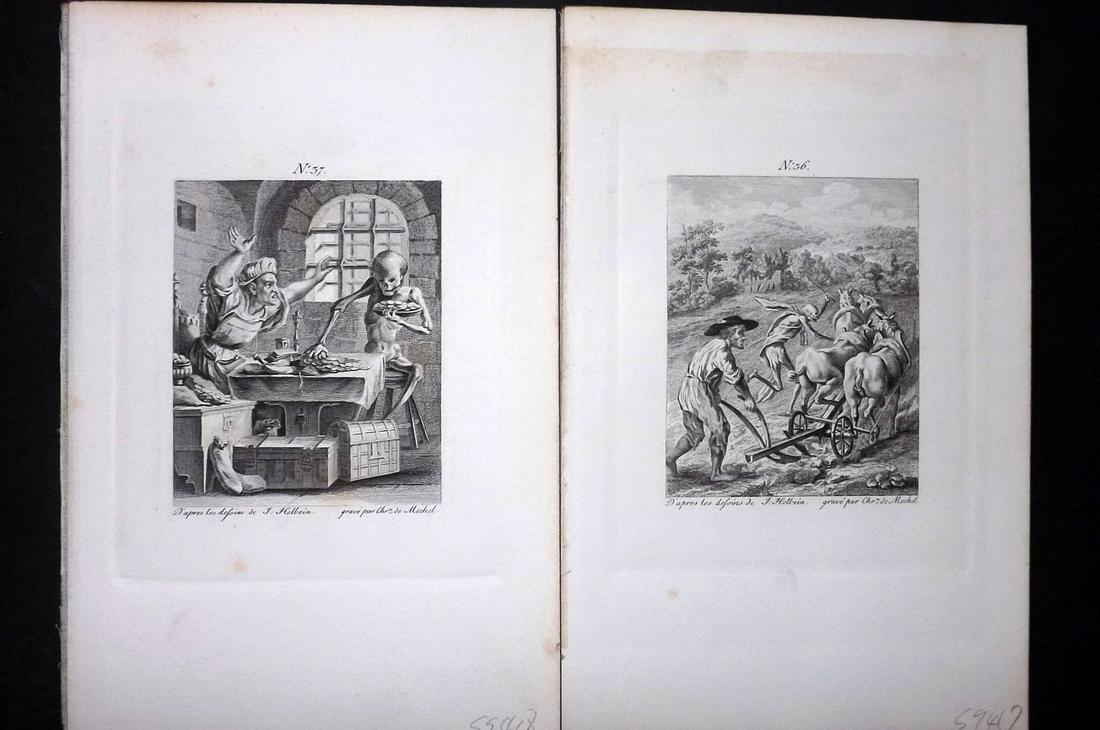 Holbein & Mechel C1870 Pair of Dance of Death Prints: Steel Engraving Published C1870, Stuttgart for "Der Todtentanz von Hans Holbein" Engraved by Christian von Mechel from the original designs by Hans Holbein. First Published in Basel, 1780. On heavy pa