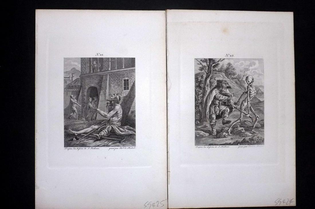 Holbein & Mechel C1870 Pair of Dance of Death Prints: Steel Engraving Published C1870, Stuttgart for "Der Todtentanz von Hans Holbein" Engraved by Christian von Mechel from the original designs by Hans Holbein. First Published in Basel, 1780. On heavy pa