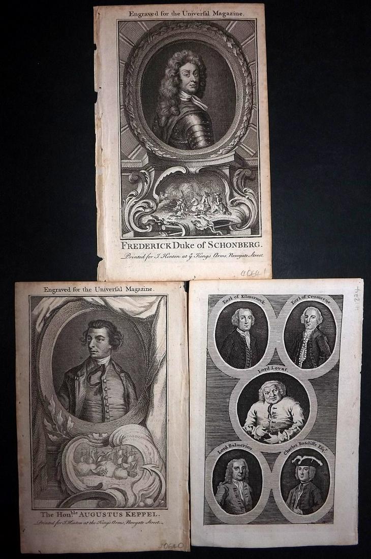 Portraits 1747-61 Lot of 3 Prints. Universal Mag etc (1 of 2)