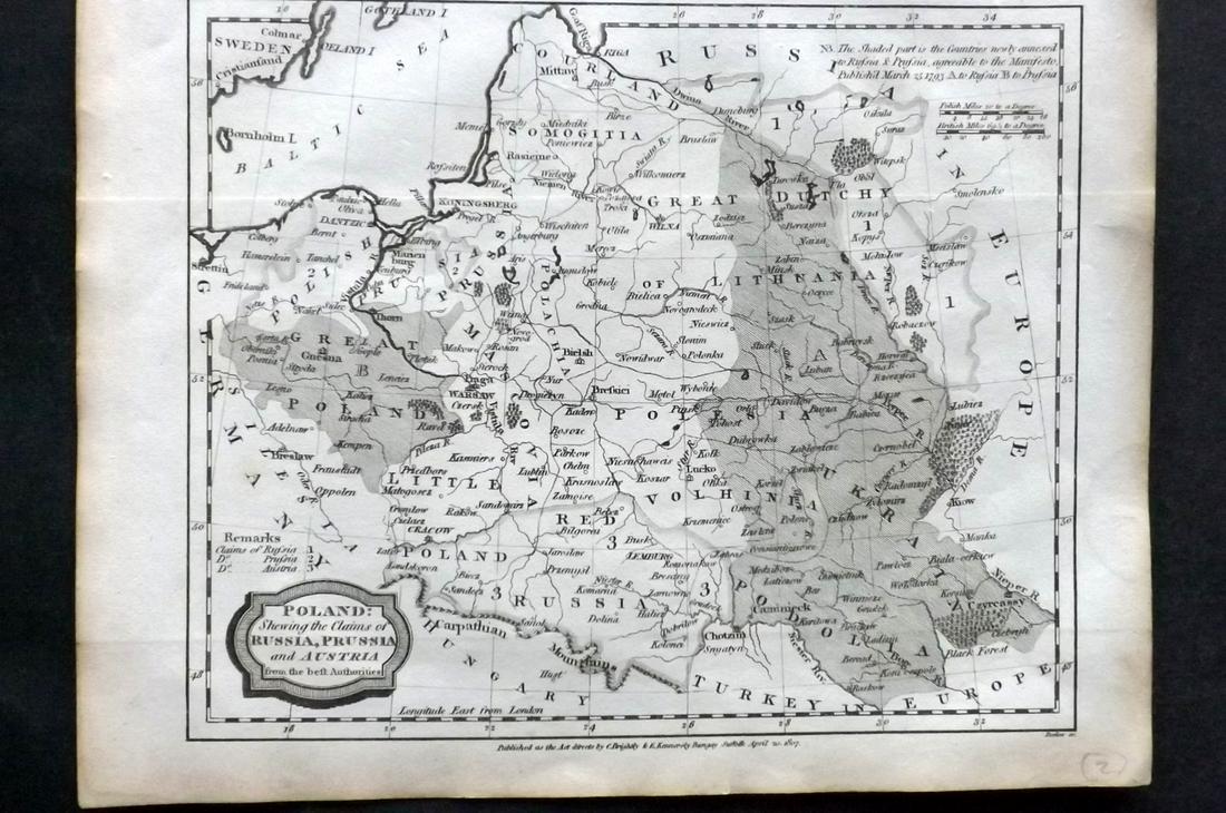 Barlow 1807 Antique Map. Poland Russia Prussia Austria (1 of 2)