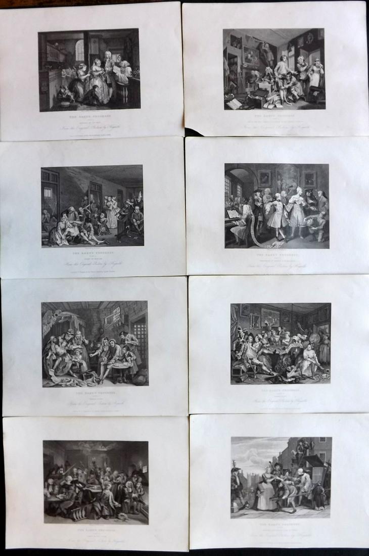 Hogarth, William 1833 Set of 8 Prints. Rakes Progress (1 of 2)