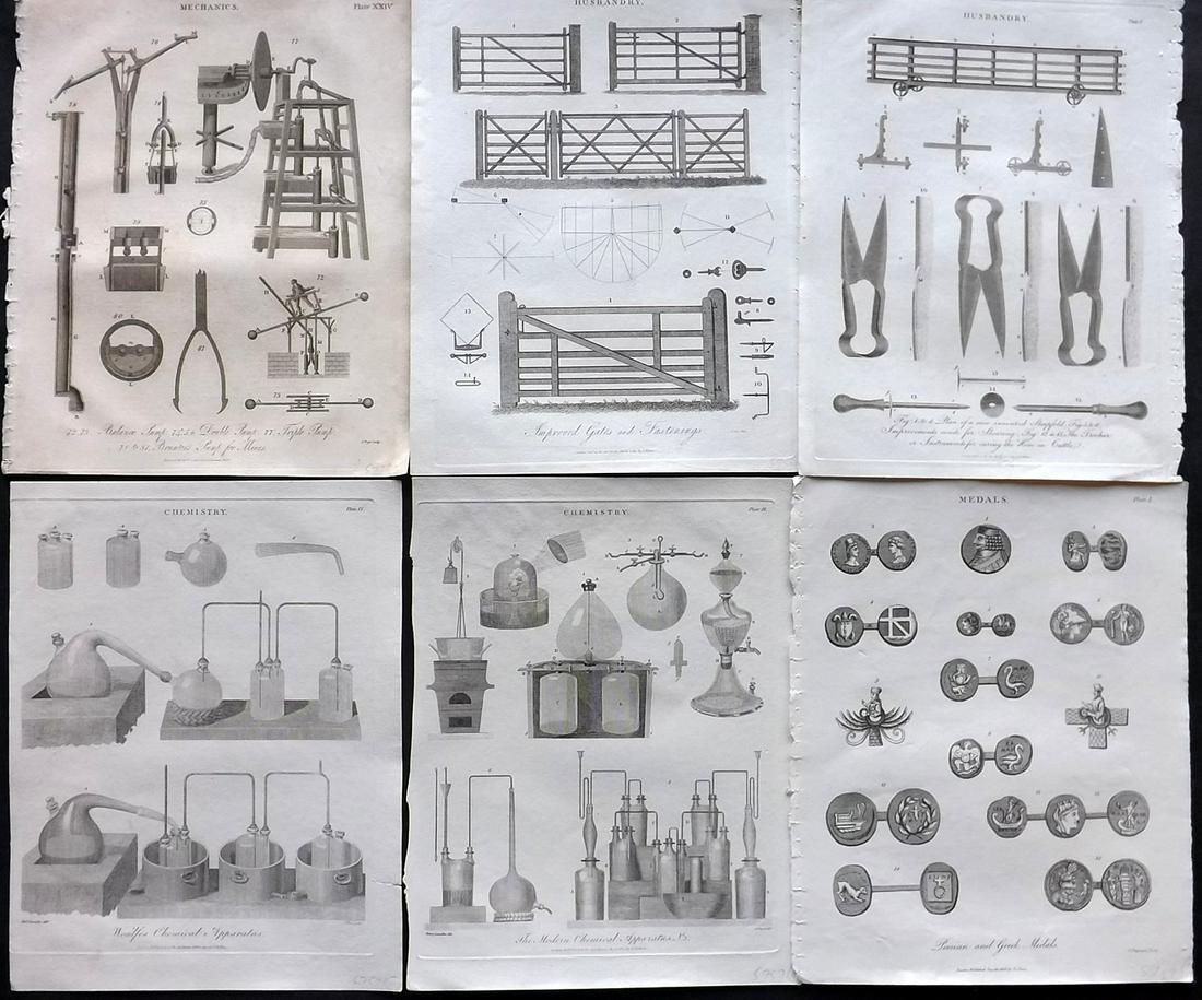 Wilkes, John C1810 Lot of 6 Science & Tech Prints: Copper Plates Published 1796-1828 London for "Encyclopaedia Londinensis, or universal dictionary of arts, sciences and literature" by John Wilkes et al. Paper Size: 10.5 x 8.5 inch (27 x 22cm) Good Co