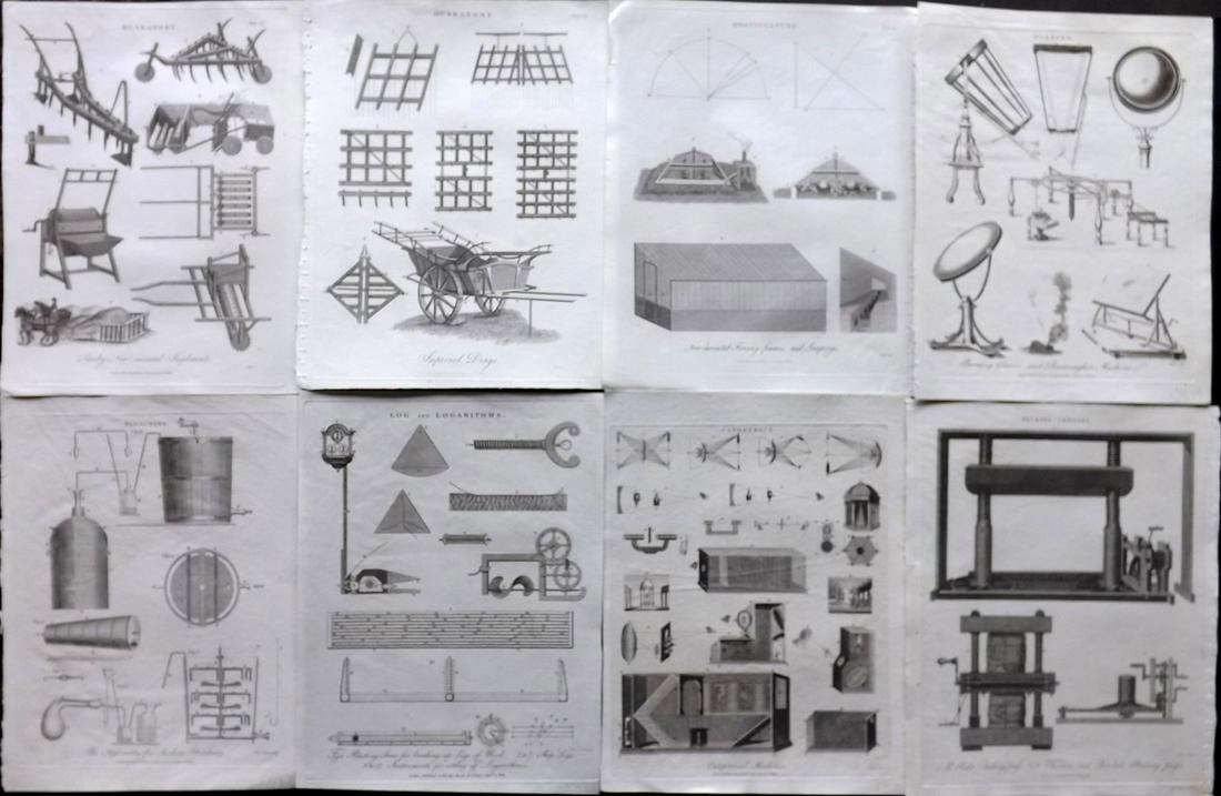 Wilkes, John C1810 Lot of 8 Science & Tech Prints: Copper Plates Published 1796-1828 London for "Encyclopaedia Londinensis, or universal dictionary of arts, sciences and literature" by John Wilkes et al. Paper Size: 10.5 x 8.5 inch (27 x 22cm) Good Co