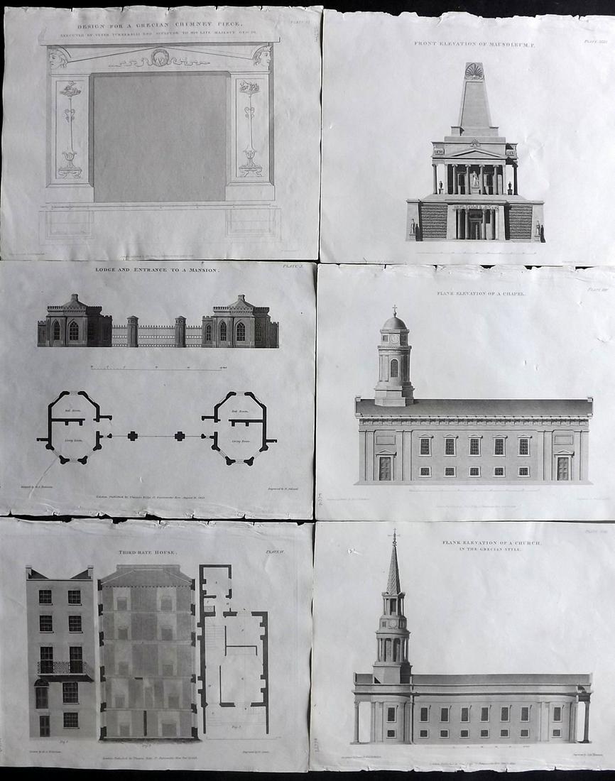 Nicholson, Peter 1826 Lot of 6 Architectural Prints (1 of 2)