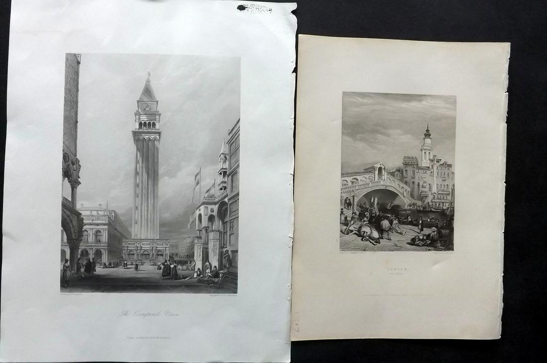 Venice 1833-52 Pair of Prints by Lomax & Finden: Steel Engraving Published 1833-34, London for "Finden's Illustrations of the Life and Works of Lord Byron" by William Brockedon. Engraved by the Finden Brothers & Others. Together with Steel Engraving