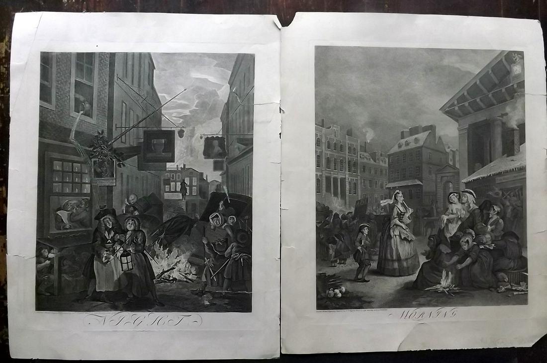 Hogarth, William 1835 Pair LG Prints. Four times of Day (1 of 2)