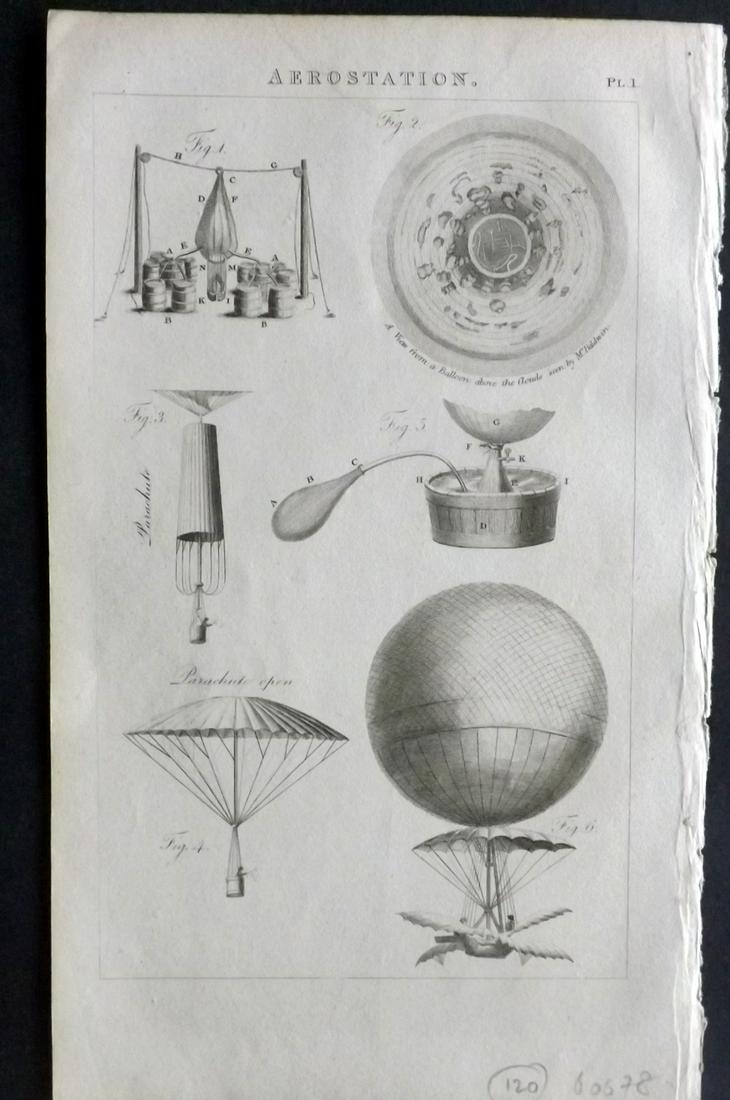 Pantologia 1813 Print. Aerostation Hot Air Balloon (1 of 2)