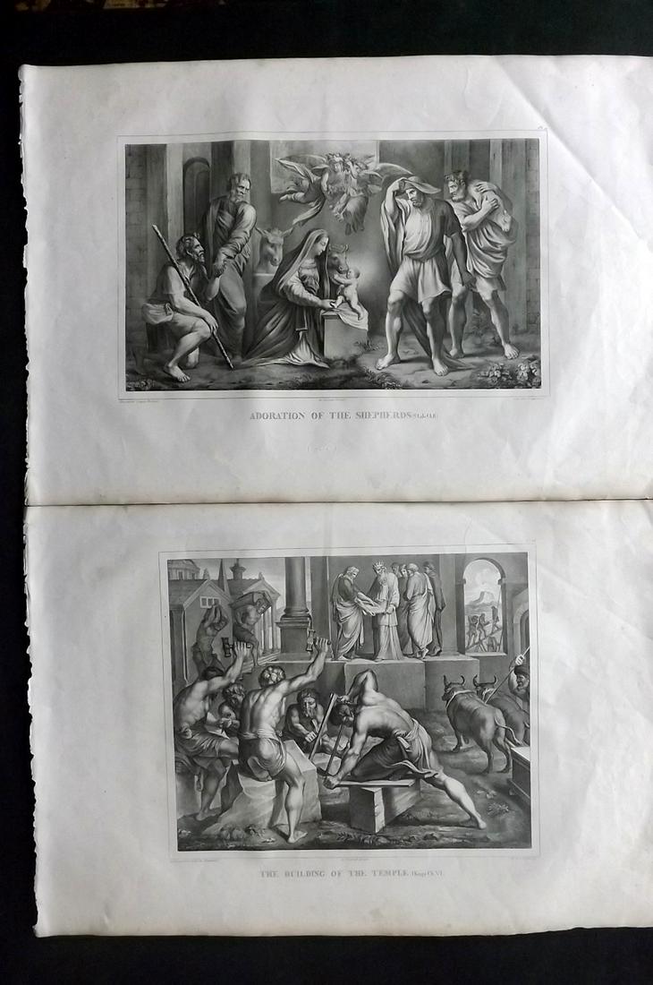 Raphael Vatican Lodges 1825 Pair of Large Folio Prints: Large Folio Lithographs Published 1825, London for "A Collection of Fifty-Two Lithographic Prints from the Celebrated Frescoes in the Vatican, Known under the Name of The Lodges of Raphael" Drawn unde