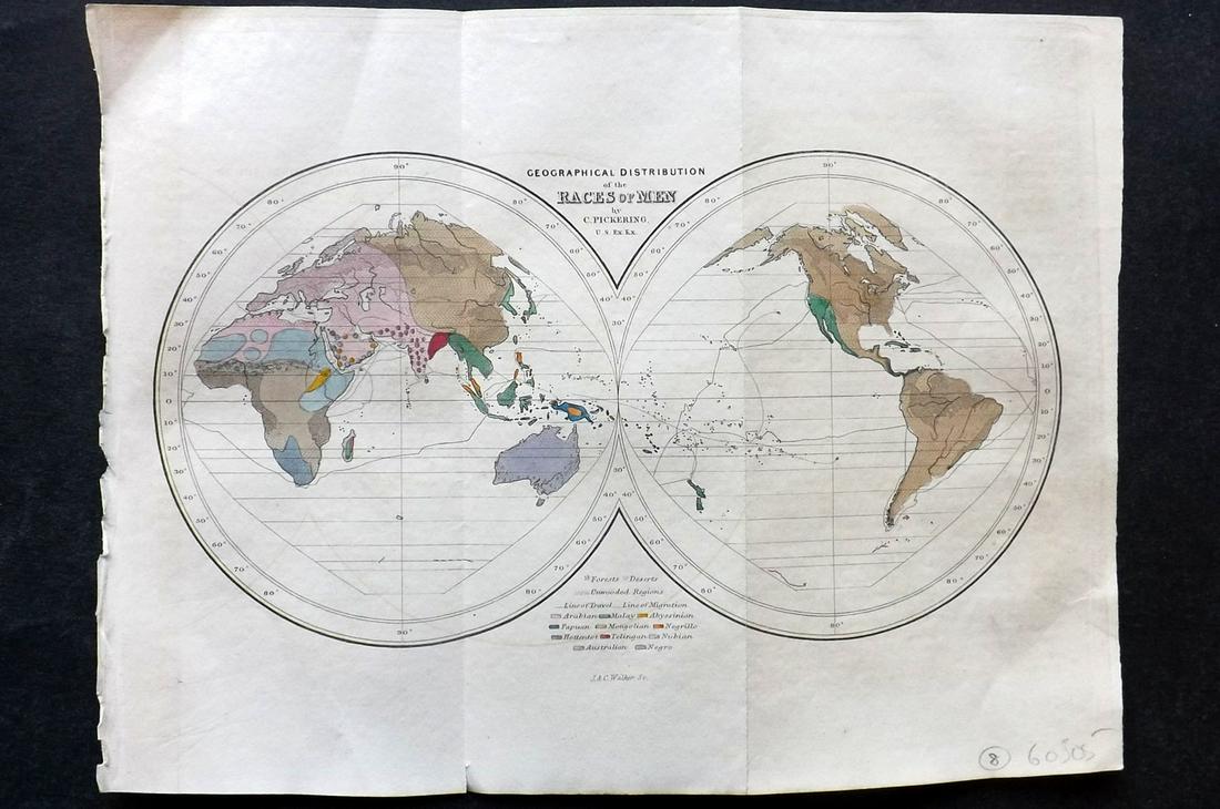 Pickering, Charles 1850 HC Ethnographic Hemisphere Map (1 of 2)