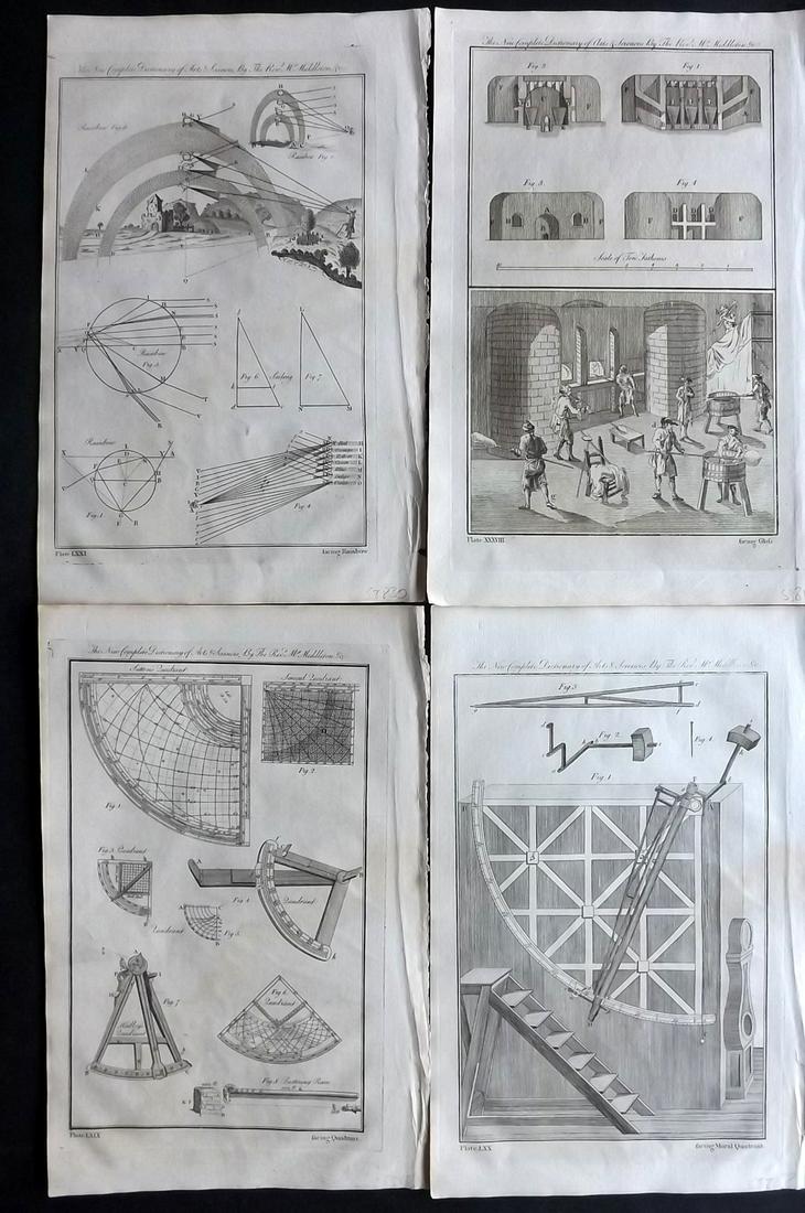 Middleton, Erasmus 1778 Lot of 4 Folio Science Prints: Folio Copper Plates Published 1778, London for "The New Complete Dictionary of Arts and Sciences" by the Rev. Erasmus Middleton and others. Paper Size: 13.75 x 8.5 inch (35 x 22cm) 3 with light water 
