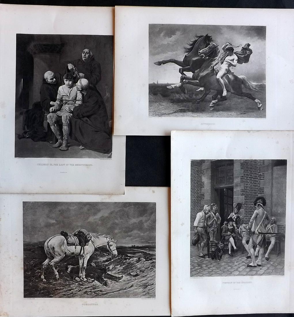 Read, J. E. 1888 Lot of 4 Folio Prints. Genre, Horses (1 of 2)