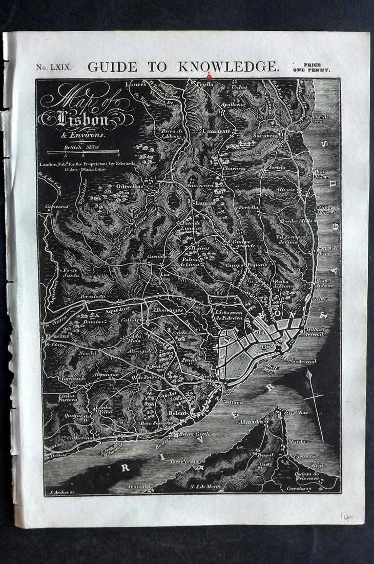 Pinnock & Archer 1833 Map. Lisbon, Portugal (1 of 2)