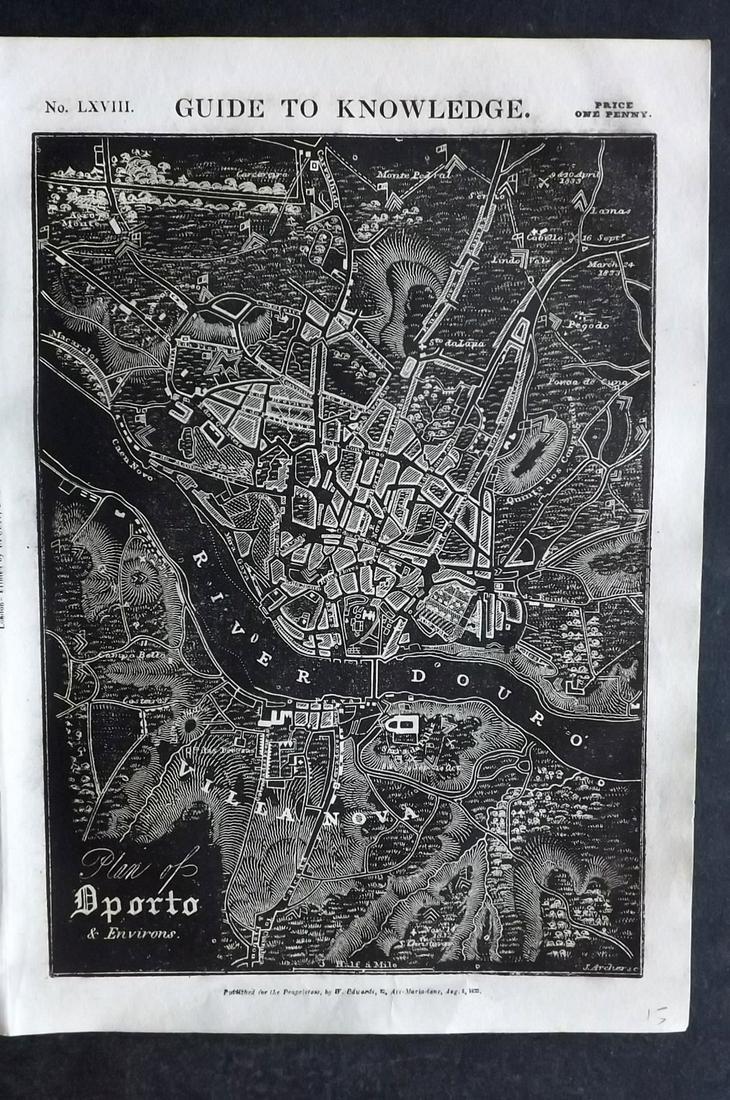 Pinnock & Archer 1833 Map. Oporto, Portugal (1 of 2)