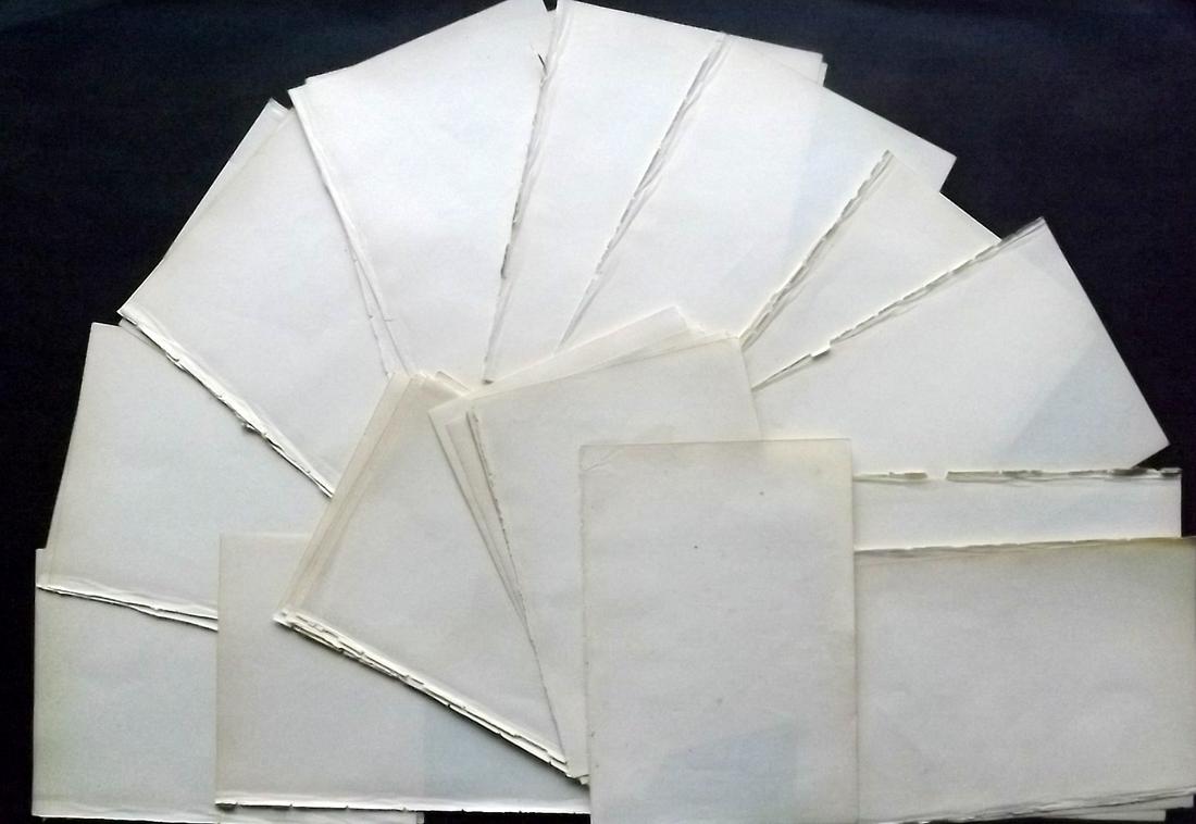 Old Paper, Bookbinding 1830's Lot of 32 Uniform Sheets: Lot of approx 32 Wove Paper Sheets, British, 12mo. Paper Size: 6.5 x 4 inch (16.5 x 11cm) Almost all with light offsetting and toning.