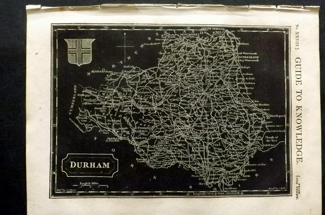 Pinnock & Archer 1833 British Map. Durham (1 of 2)