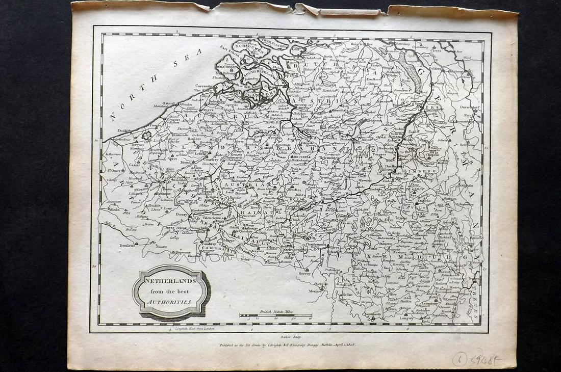 Barlow 1807 Antique Map. Netherlands Holland: Copper Engraved Map Published 1807 by Brightly & Kinnersley, Bungay, England for "A General View of the World, Geographical, Historical and Philosophical" by The Rev. E. Blomfield. Engraved by Barlow.