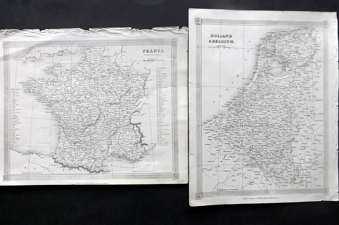 Findlay, Alex C1835 Pair Maps. France & Holland/Belgium: Steel Engraved Map Published C1835 by Thomas Kelly, London for "A New and Universal English Dictionary" by the Rev. James Barclay. Maps Drawn & Engraved by Alexander Findlay. Paper Size: 10.5 x 8 inch