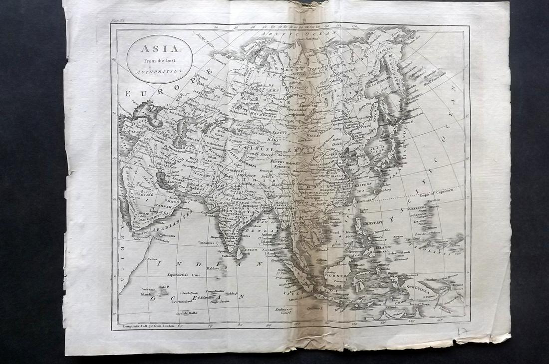Guthrie, William 1806 Map. Asia continent: Copper Engraved Map Published 1806, London for "A New Geographical, Historical and Commercial Grammar..." by William Guthrie. The maps are by John Senex, Thomas Kitchin and others. Folds as issued. Pa