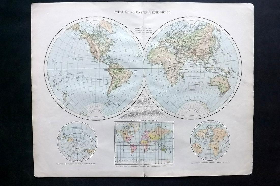 Times Atlas 1895 Map. World Hemispheres (1 of 2)