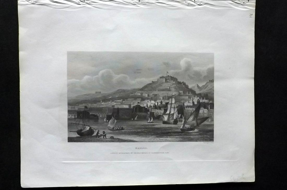 Barclay, James C1835 Print. View of Naples, Italy.: Steel Engraved Map Published C1835 by Thomas Kelly, London for "A New and Universal English Dictionary" by the Rev. James Barclay. Paper Size: 10.5 x 8 inch (27 x 21cm) Very light water stain in left 