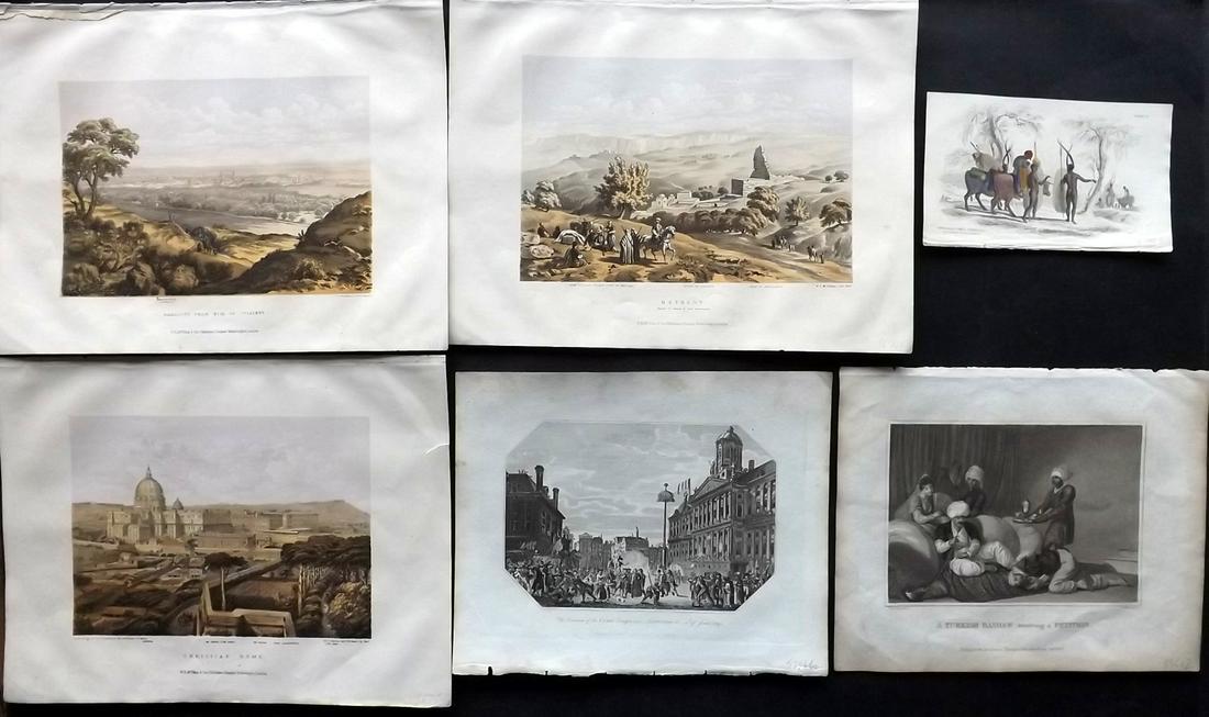 Travel 19th Cent. Lot of 6 Antique Prints: Incl Turkey, South Africa, Netherlands, Syria, Italy and Palestine. Lithographs and Engravings. Examples by Eadie, Jardine, Blomfield, and Lyttleton. Paper Size: Up to 12.5 x 9.5 inch (32 x 24cm) Good