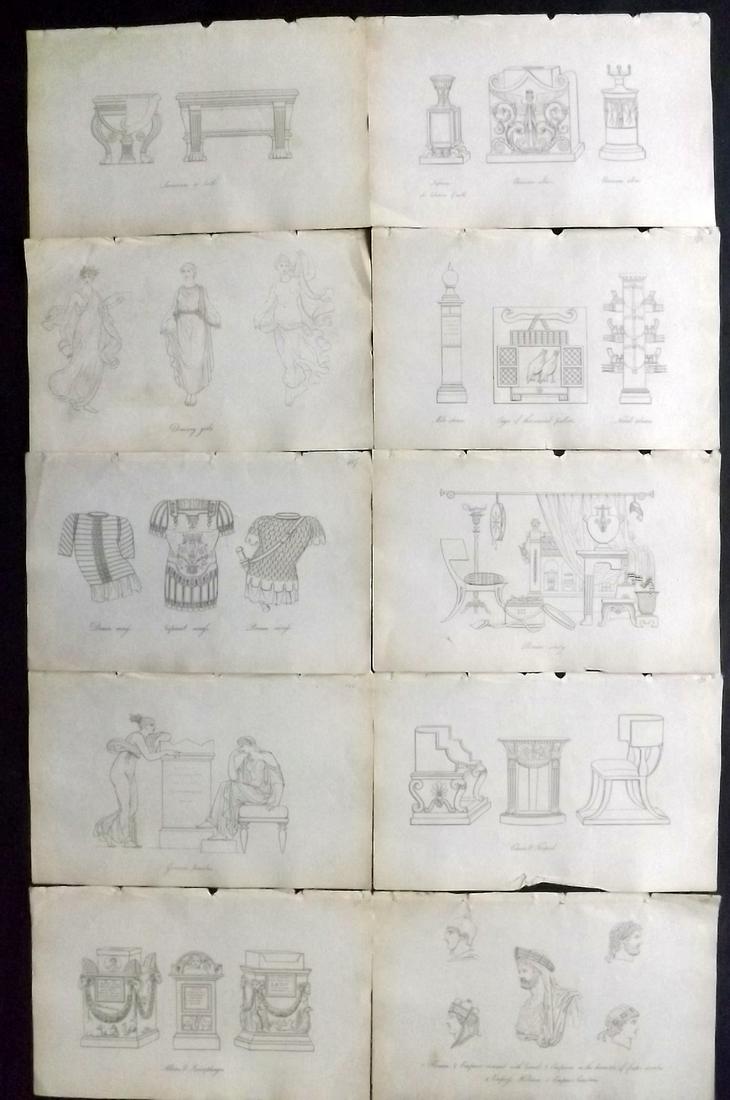 Hope, Thomas 1809 Lot of 10 Ancient Costume Prints: Etchings Published 1809, London for "Costume of the Ancients" by Thomas Hope. Paper Size: 8.5 x 5.5 inch (22 x 14cm) Very minor background toning, otherwise fine