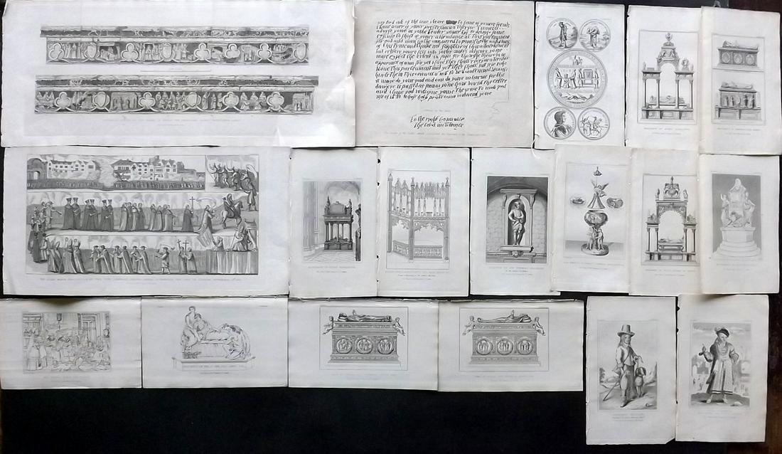 London 1829 Lot of 18 Architecture & Historical Prints (1 of 2)
