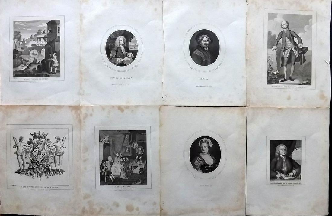 Hogarth, William 1810 Lot of 8 Copper Plates Satire etc: Copper Plates Published 1808-10, London for "The Genuine Works of William Hogarth" by John Nichols. Paper Size: 11 x 8.5 inch (28 x 22cm) Some margin toning present, images generally fine