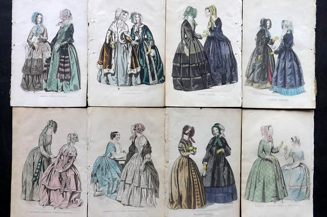 Ladies Cabinet 1844 Lot of 8 Hand Col Fashion Plates (1 of 2)