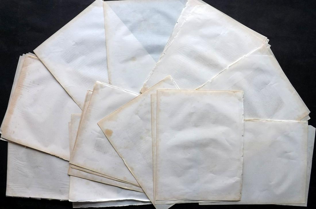 Old Paper, Bookbinding C1840 Lot of 35 Uniform Sheets: Lot of Uniform Wove Paper Sheets, British, 4to. Made in Britain, C1840. Light - almost tissue paper. Paper Size: 10.5 x 8 inch (27 x 21cm) Some toning/offsetting