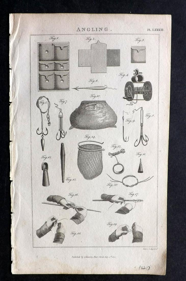 Pantologia 1813 Print. Angling - Fishing, Knots: Copper Plate Published 1806-13, London for ""Pantologia: A New Cyclopaedia, Comprehending a Complete Series of Essays"" by John Mason Good et al. Paper Size: 9.5 x 6 inch (24 x 15cm) Good Condition ov
