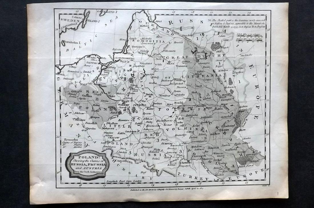 Barlow 1807 Antique Map. Poland Russia Prussia Austria (1 of 2)