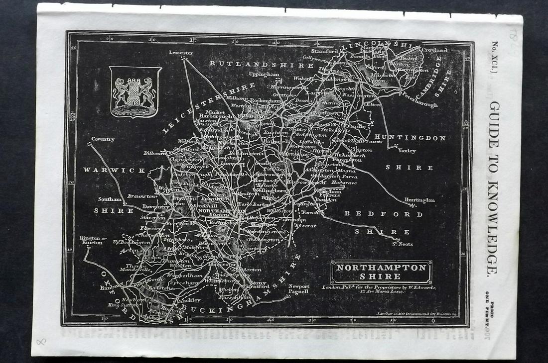Pinnock & Archer 1833 British Map. Northamptonshire (1 of 2)