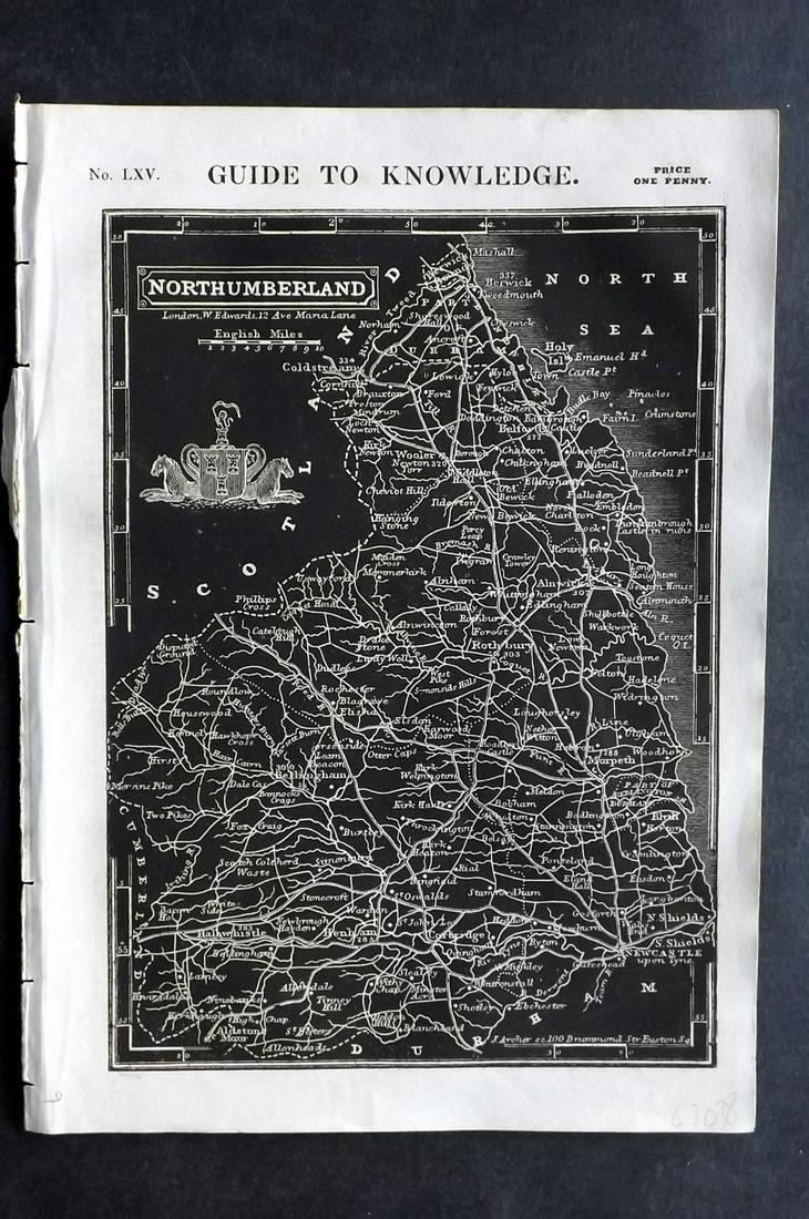 Pinnock & Archer 1833 British Map. Northumberland (1 of 2)