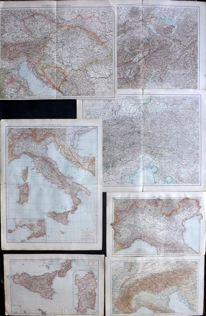 Times Atlas 1895 Lot 7 Maps. Italy Switzerland Austria (1 of 2)
