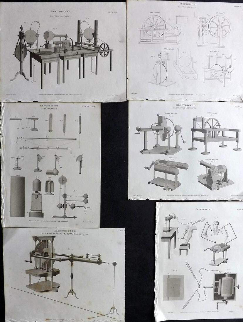 Rees, Abraham 1820 Lot of 6 Prints. Electricity: Copper Plates Published 1802-20 by Longman, Hurst, Rees & Orme for "The Cycloaedia: or, Universal dictionary of arts, sciences, and literature" By Abraham Rees. Paper Size: 10.5 x 8.5 inch (27 x 22cm)